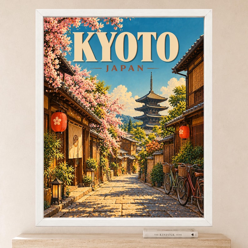 Kyoto Travel Poster, Yasaka Pagoda, Cherry Blossom Japan Print (Digital Download) image 2