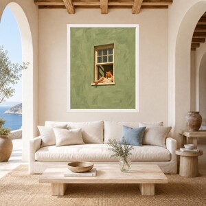 Kobieta czytająca na szybie, grafika ścienna w kolorze szałwiowej zieleni, dekoracja dla miłośników książek (pobranie cyfrowe) zdjęcie 3