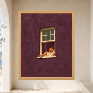 Woman Reading Window Print, Burgundy Wall Art, Minimalist Book Lover Decor (Digital Download) image 9