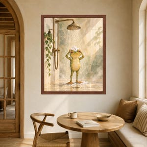 Funny Frog Shower Print, Whimsical Bathroom Art, Sage Green Spa Decor (Digital Download) imagen 5