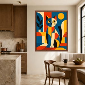 Geometric Cat Print, Mid-Century Modern Bauhaus Animal Art (Digital Download) image 9