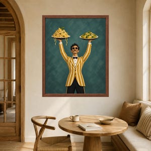 Italian Waiter Pasta Print, Spaghetti Ravioli Poster, Kitchen Decor (Digital Download) image 5