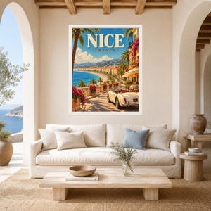 Nice France Travel Poster, French Riviera Coastal Art (Digital Download) image 3