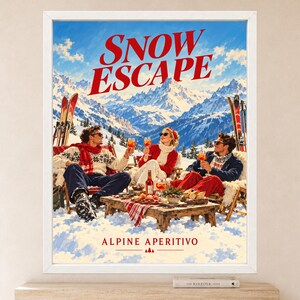 Vintage Alpine Ski Lodge Print, Snow Escape Aperitivo Gathering (Digital Download) image 2