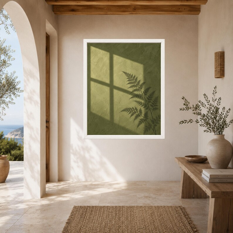 Sage Green Fern Shadow Print, Minimalist Nature Wall Art (Digital Download) image 6