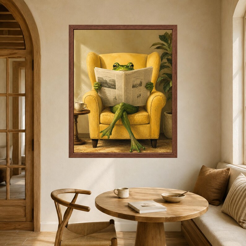 Funny Frog Reading Newspaper Art, Whimsical Animal Print, Mid-Century Decor (Digital Download) Bild 6