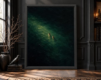 Emerald Ocean Swimmers Print, Moody Coastal Art, Deep Water Decor (Digital Download)