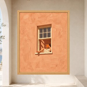 Woman Reading Window Print, Mediterranean Wall Art, Peach Orange Book Lover Decor, Digital Download image 9