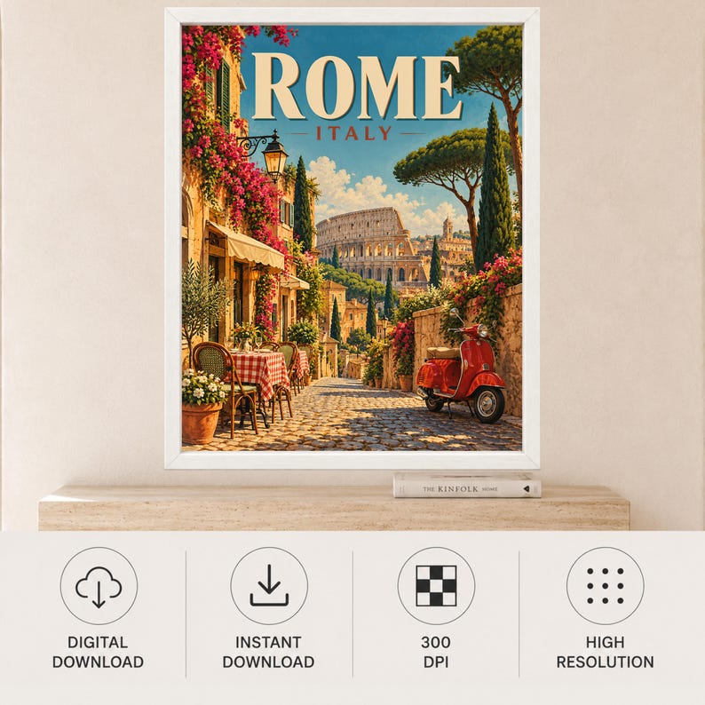 Rome Travel Poster, Colosseum Wall Art, Italy Travel Print, Italian City Decor, Digital Download image 11