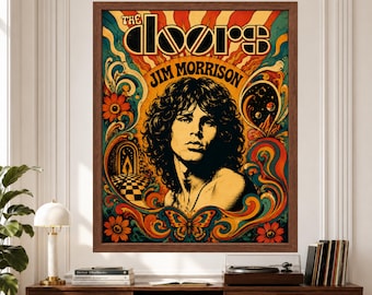 The Doors Jim Morrison Sunburst Poster, psychedelische rockkunst uit de jaren 60 (digitale download)