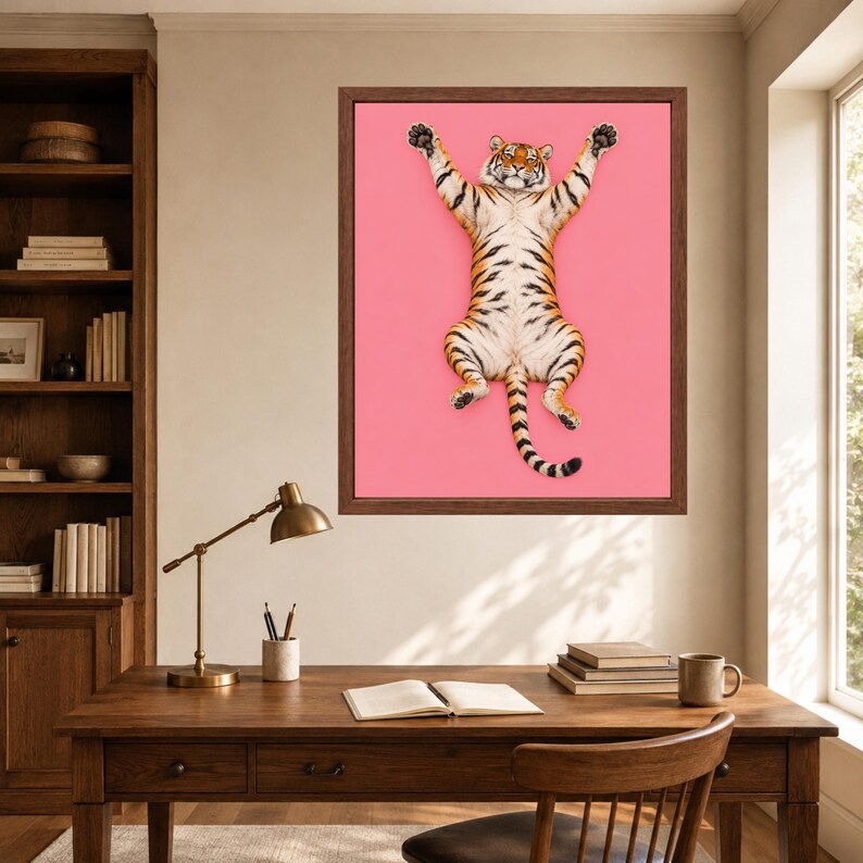 Pink Tiger Wall Art, Funny Animal Print, Maximalist Bedroom Decor (Digital Download) image 6