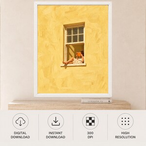 Woman Reading Window Art, Yellow Wall Print, Book Lover Decor (Digital Download) image 10