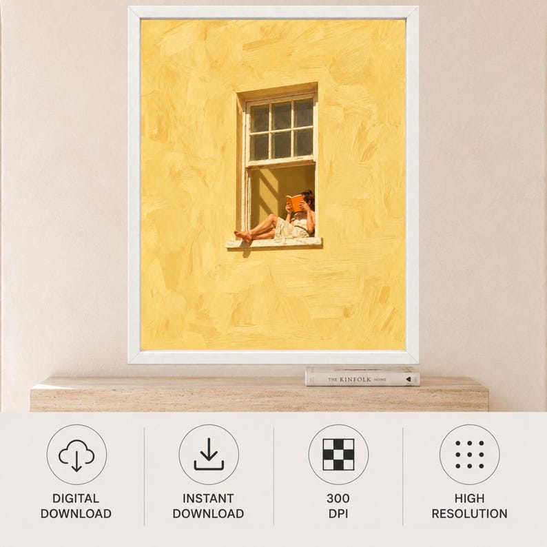 Woman Reading Window Art, Yellow Wall Print, Book Lover Decor (Digital Download) image 10
