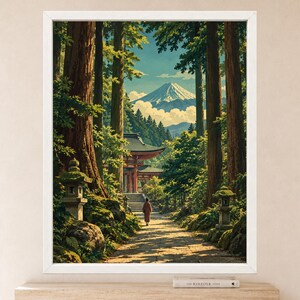 Mount Fuji Forest Shrine Print, Japandi Landscape Art (Digital Download) afbeelding 2