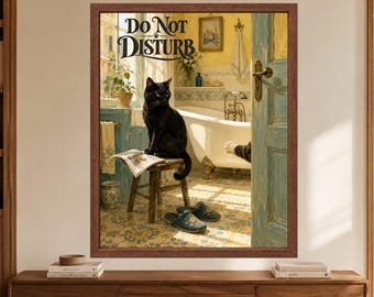 Funny Black Cat Bathroom Art, Do Not Disturb Print (Digital Download)