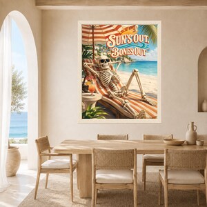 Funny Skeleton Beach Poster, Sun's Out Bones Out, Summer Vacation Art (Digital Download) image 5