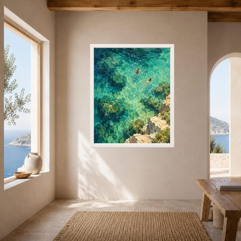 Aerial Swimmers Print, Emerald Cove Turquoise Ocean Art (Digital Download) image 7