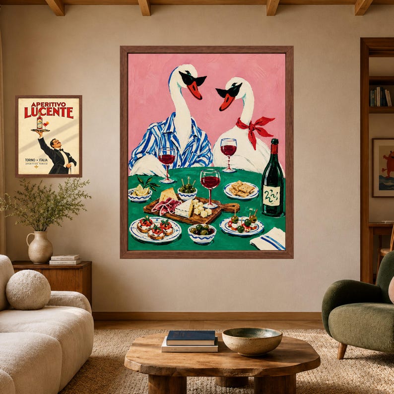 Funny Swan Dinner Party Print, Wine Lover Kitchen Decor (Digital Download) image 7