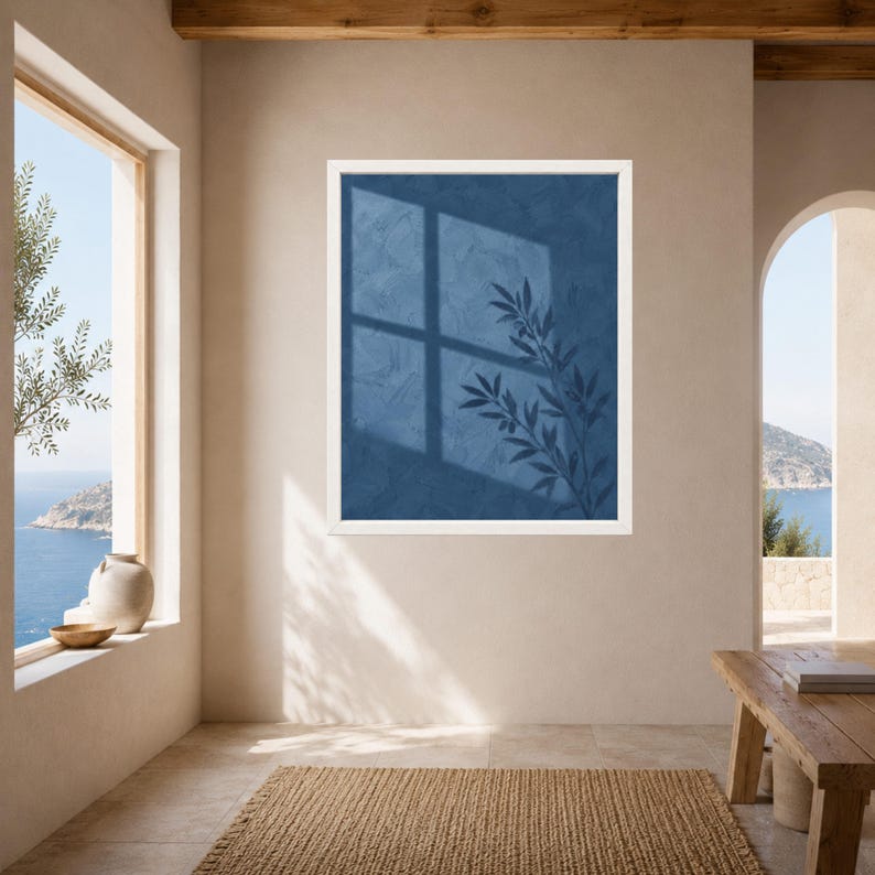 Blue Olive Branch Shadow Print, Minimalist Nature Wall Art (Digital Download) image 7