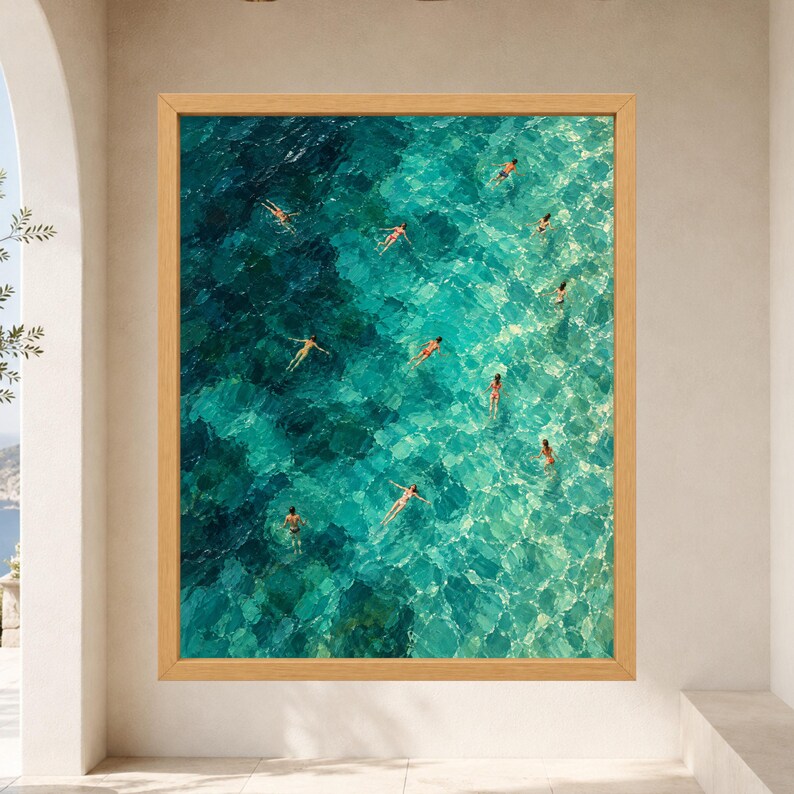 Aerial Ocean Swimmers Print, Turquoise Sea Pattern, Coastal Art (Digital Download) image 9
