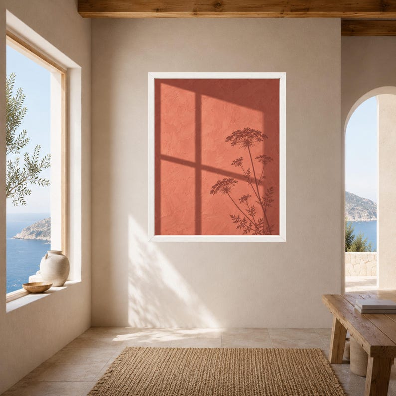 Terracotta Botanical Shadow Print, Minimalist Floral Window Art (Digital Download) image 7