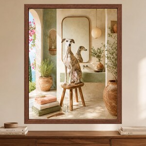 Whippet Bathroom Wall Art, Greyhound Dog Poster, Mediterranean Bathroom Print, Digital Download immagine 2