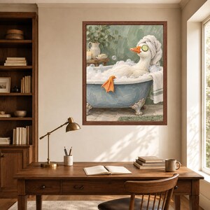Spa Duck Bath Print, Cucumber Eyes, Sage Green Bathroom Art (Digital Download) image 6