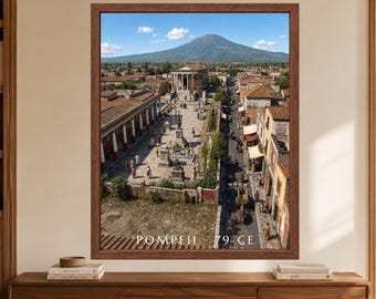 Arte mural de la antigua Pompeya, año 79 d. C., lámina de la ciudad romana, vista del Vesubio (descarga digital).