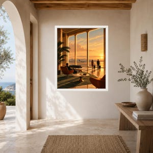Kunstdruck einer Flughafenlounge im Stil der Mitte des 20. Jahrhunderts, Poster „Sunset Aviation“ (Digitaler Download) Bild 6