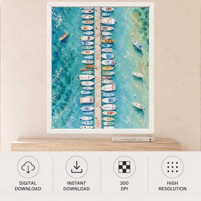 Aerial Marina Print, Turquoise Harbor, Mediterranean Boats (Digital Download) image 10