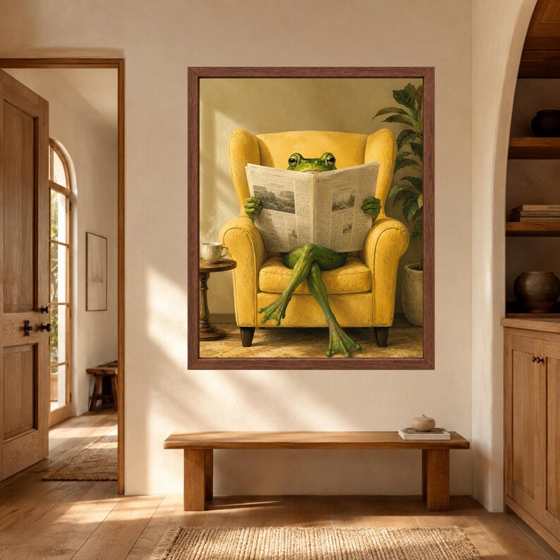 Funny Frog Reading Newspaper Art, Whimsical Animal Print, Mid-Century Decor (Digital Download) Bild 8