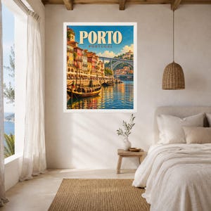 Porto Portugal Travel Poster, Douro River, Dom Luis Bridge Print (Digital Download) image 5