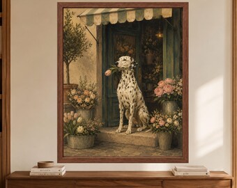 Dalmatian Wall Art, Tulip Dog Poster, Floral Dog Print, Cottagecore Decor, Digital Download