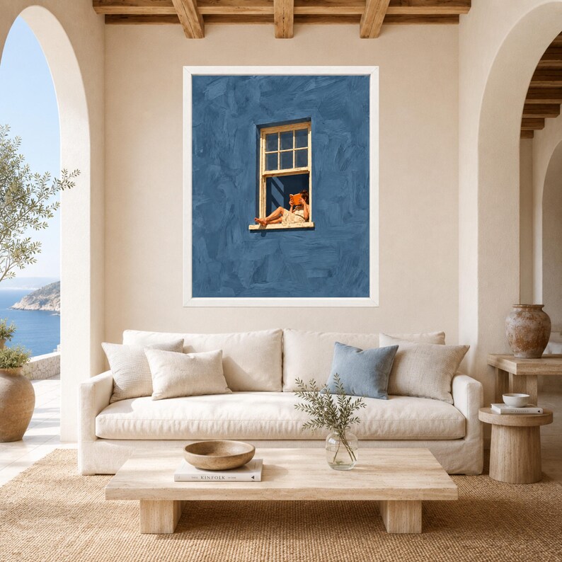 Woman Reading Window Print, Dusty Blue Wall Art, Book Lover Decor (Digital Download) image 3