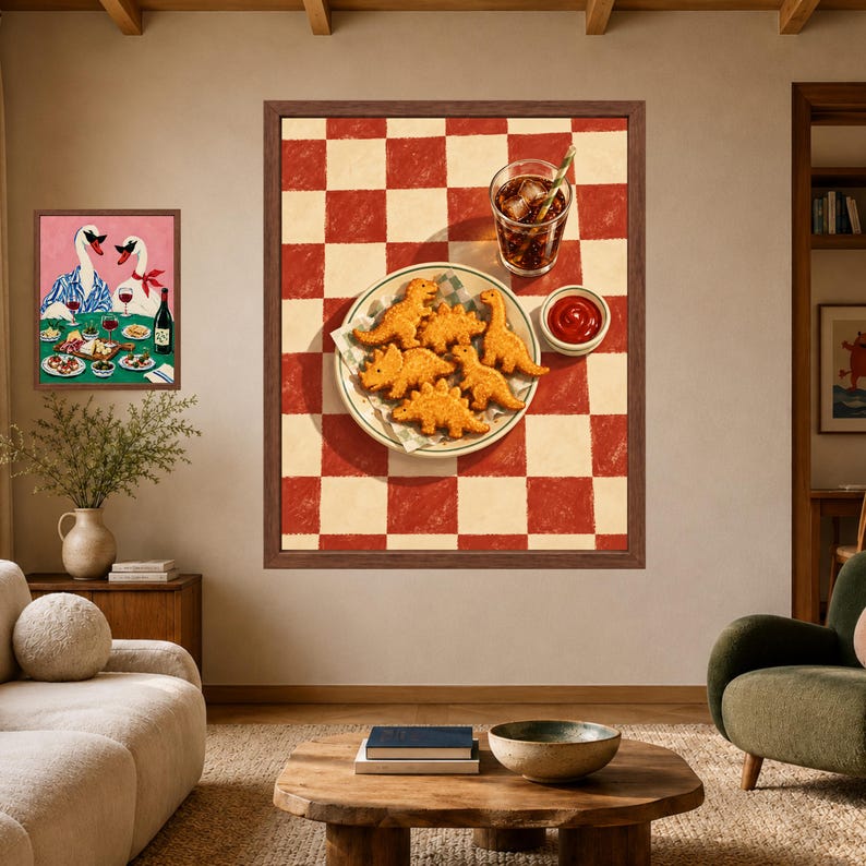 Dino Nugget Kitchen Print, Retro Diner Food Art (Digital Download) imagen 7