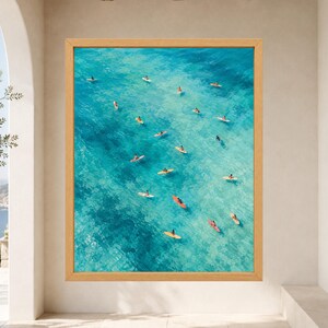 Aerial Turquoise Ocean Surfers Print, Coastal Surfboard Art (Digital Download) image 9