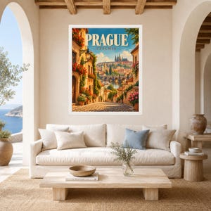 Prague Travel Poster, Charles Bridge Wall Art, Prague Castle Czech Republic Print, Digital Download image 3