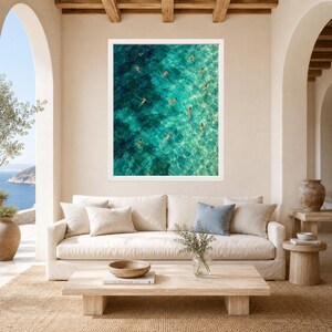 Aerial Ocean Swimmers Print, Turquoise Sea Pattern, Coastal Art (Digital Download) image 3
