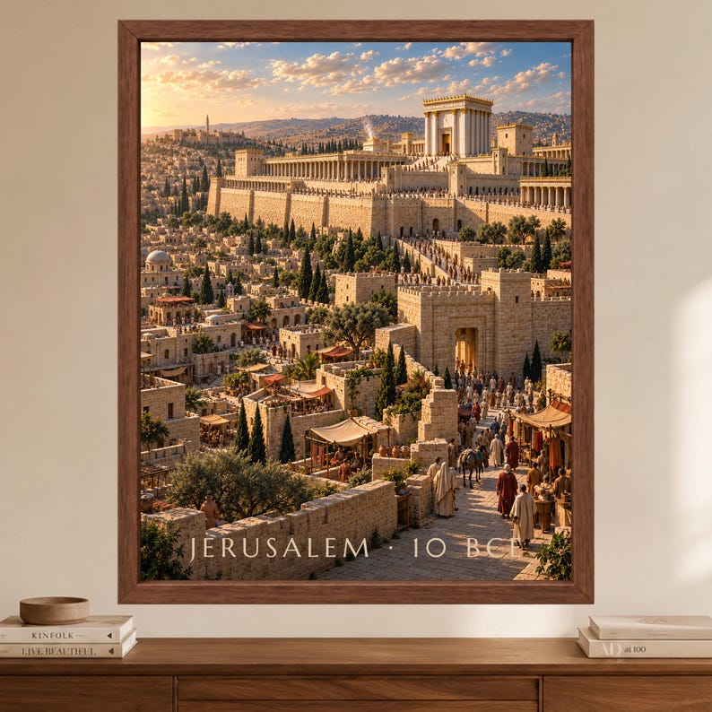Jerusalem Wall Art, Second Temple Poster, Ancient Jerusalem Print, Biblical Archaeology Decor, Digital Download image 2