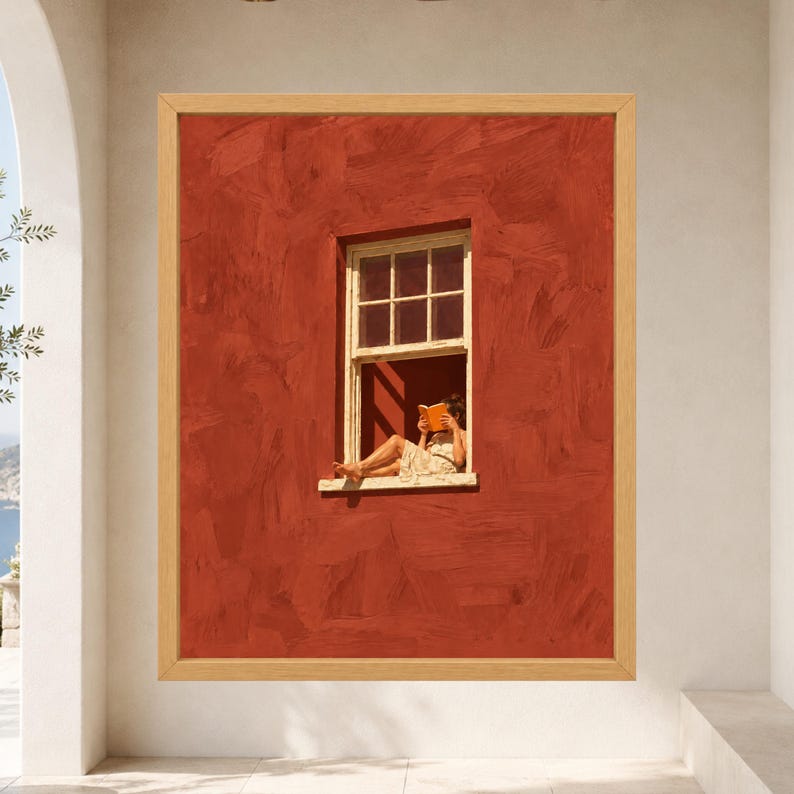 Woman Reading Window Print, Terracotta Wall Art, Book Lover Decor (Digital Download) afbeelding 8