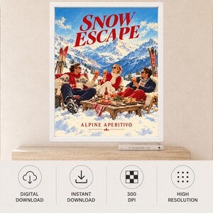 Vintage Alpine Ski Lodge Print, Snow Escape Aperitivo Gathering (Digital Download) image 10