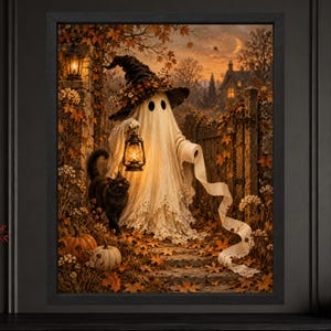 Funny Halloween Ghost Toilet Paper Print, Witch Hat, Black Cat, Autumn Decor (Digital Download) image 2