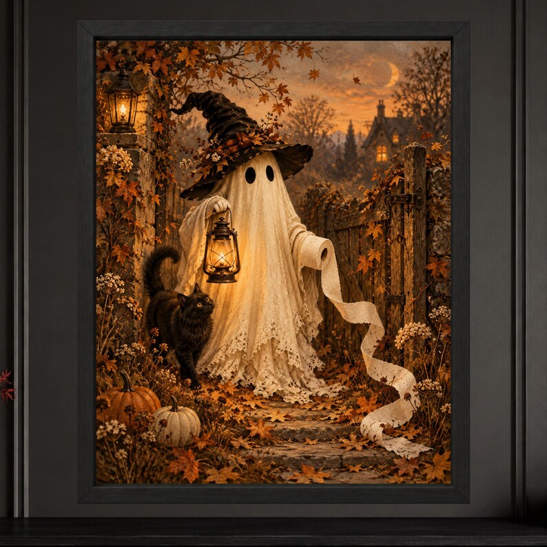 Funny Halloween Ghost Toilet Paper Print, Witch Hat, Black Cat, Autumn Decor (Digital Download) image 2