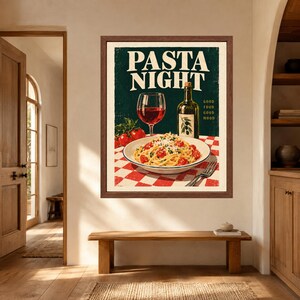 Pasta Night Poster, Retro Italian Kitchen Art, Wine & Olive Oil Print (Digital Download) image 8