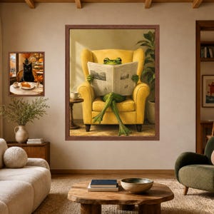 Funny Frog Reading Newspaper Art, Whimsical Animal Print, Mid-Century Decor (Digital Download) Bild 3