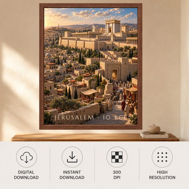Jerusalem Wall Art, Second Temple Poster, Ancient Jerusalem Print, Biblical Archaeology Decor, Digital Download image 10
