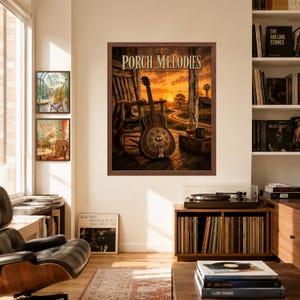 Tryck med verandamelodier och resonatorgitarr, rustik countrymusikkonst (digital nedladdning) bild 6