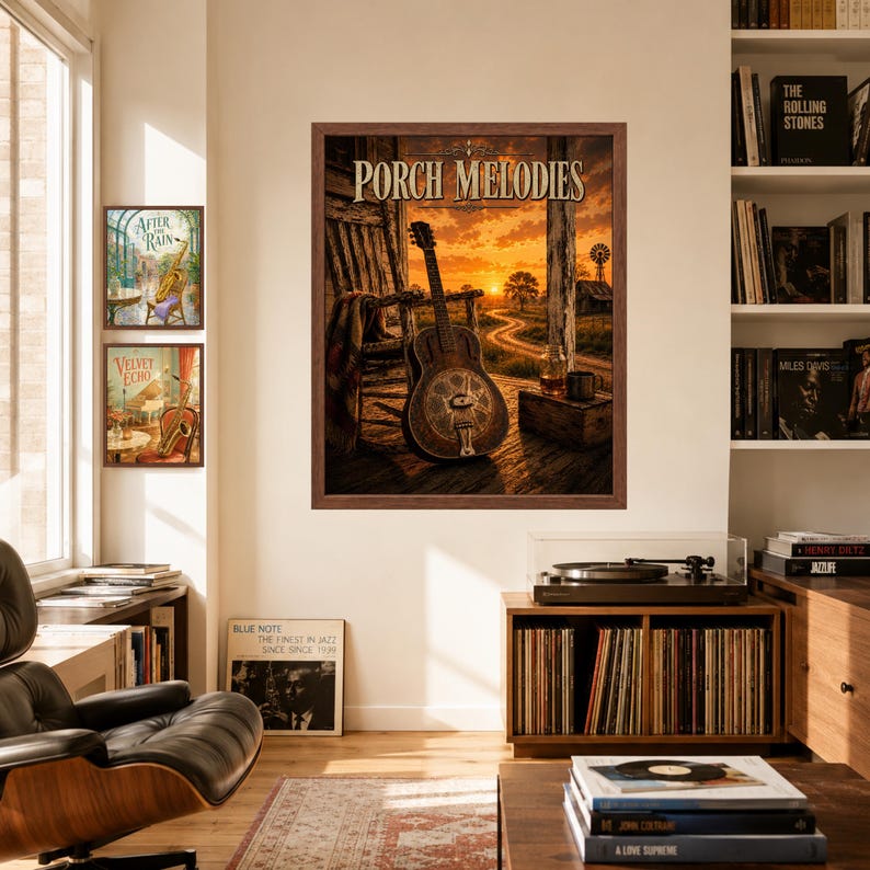 Tryck med verandamelodier och resonatorgitarr, rustik countrymusikkonst (digital nedladdning) bild 6