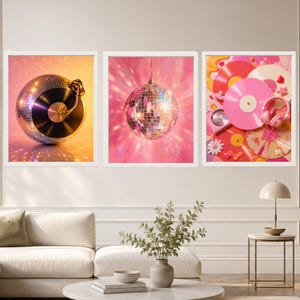 Pink Disco Ball Wall Art, Mirror Ball Poster, Retro Music Room Decor, Digital Download image 10