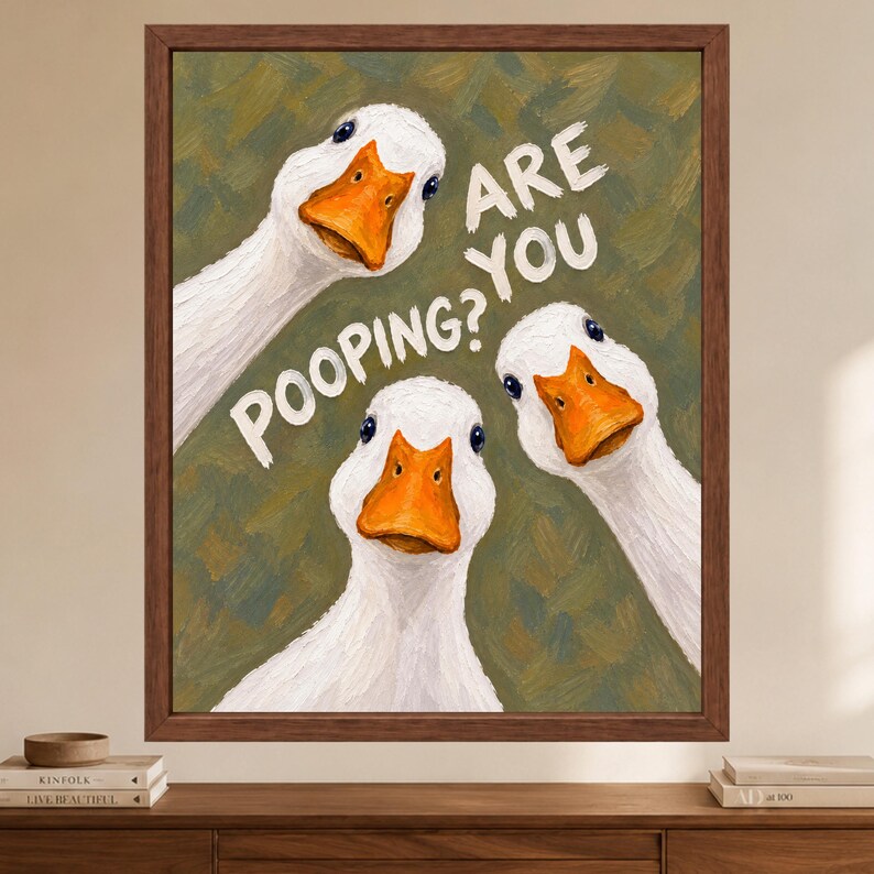 Funny Goose Bathroom Print, Sage Green Toilet Humor Art (Digital Download) bild 2